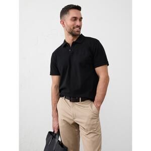 NWT Banana Republic Factory Cotton Monogram Pique Polo in Black size XL